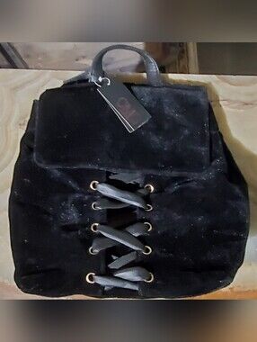 Black Velvet Lace-Up Backpack